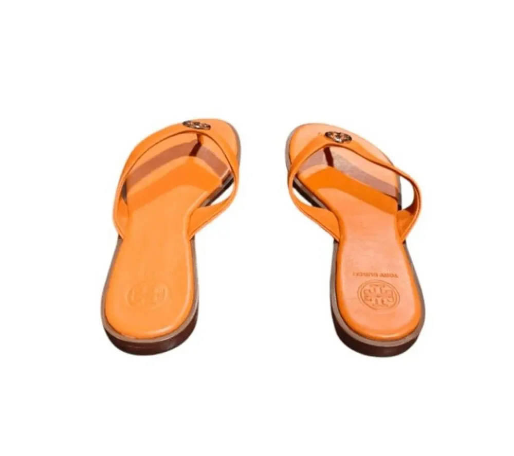 NWOB TORY BURCH Benton Orange Leather T Sandals Size 7M